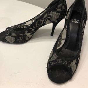 Stuart Weitzman lace peep toe heels